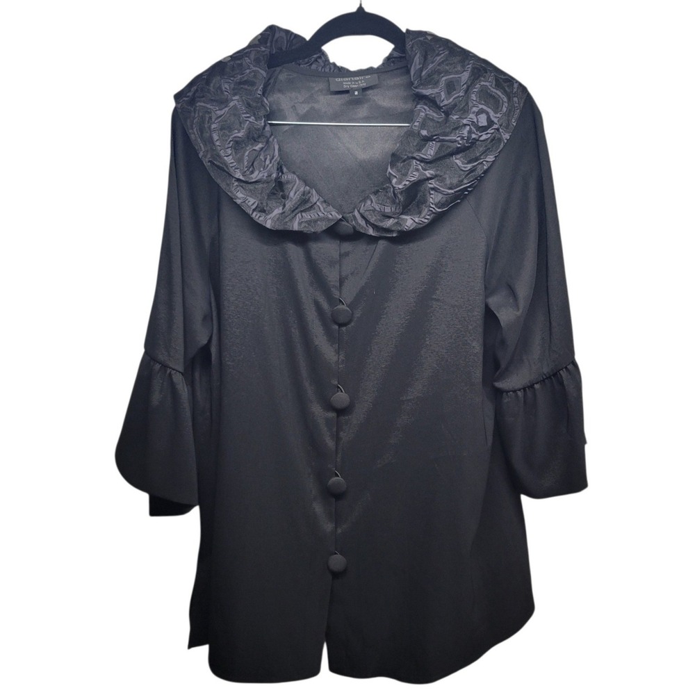 Dianaira Black Ruffle Collar Bell Sleeve Button Front Jacket Womens Size 2x